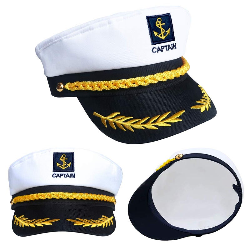 D-Fokes 2 Pieces Navy Marine Admiral Style Hat - Adjustable Ship Sailor Cap Yacht Boat Captain Hat Funny Party Hats for Adult Costume Accessory - Image 3